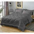 thumbnail image 3 of DNG Creations 1 Piece Ruffle Diamond Comforter All Season 550 GSM California King Size - 800 Threads Count, 100% Egyptian Cotton Solid Dark Grey Colour, 3 of 7