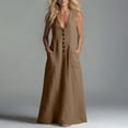 thumbnail image 7 of Tumotour Summer Maxi Dress For Women'S V-Neck Button Flowy A-Line Dress T-Shirt Long Dress Buttoned Beach Sleeveless Sundress, 7 of 7