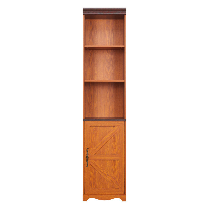 Farmhouse Storage Cabinet with Barn Door & Adjustable Shelf, Wood Bookcase for Home Office, Bookshelf with Open Display Cubbies