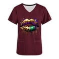 thumbnail image 5 of BiZtdJrK Womens Mardi Gras Scrubs 2025 Spring Scrub Tops Carnival Funny Graphic Shirts Casual V Neck Medical Nursing Uniforms with Pockets Wine XXL Winter Clearance Prime, 5 of 6