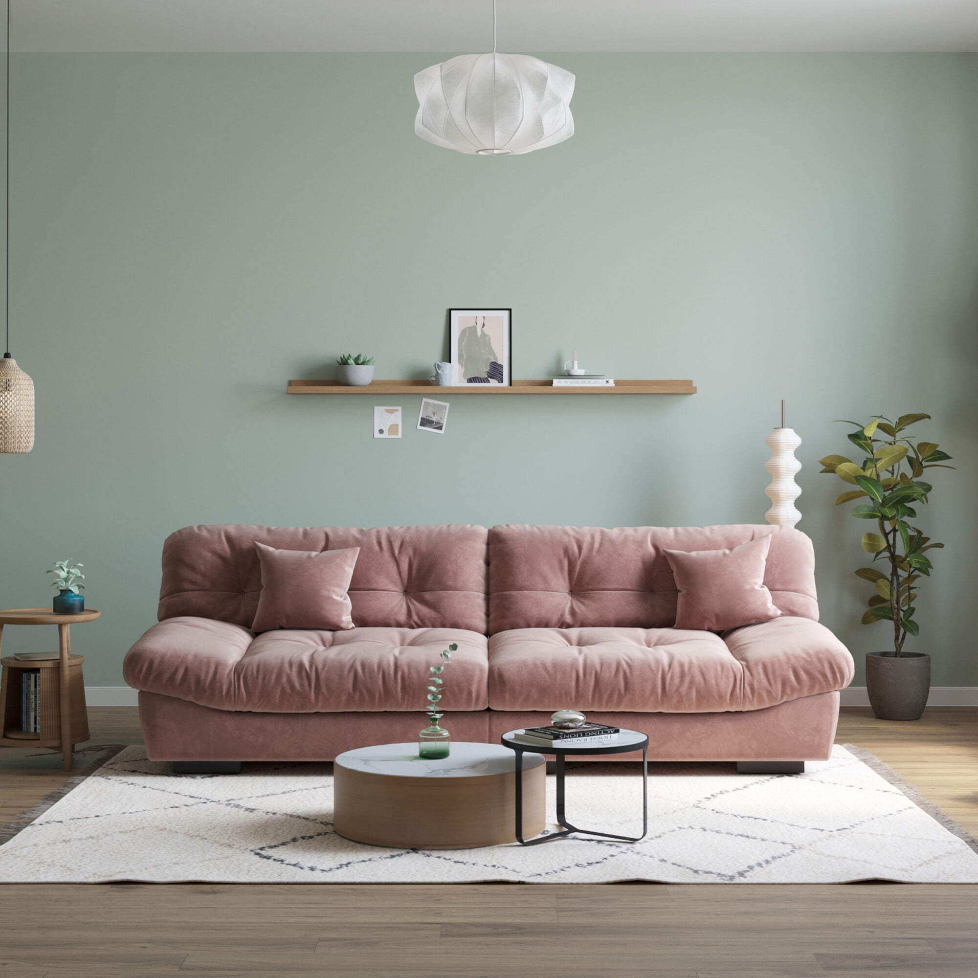 Sodrens 105" Modern Cloud Sofa,Velvet Couch,3-Seat Sofa for Living Room,Apartment and Small Space,Pink