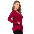 thumbnail image 2 of Women's Long Sleeve Choker Neck Keyhole Wrap Top, BURGUNDY, M, 2 of 5