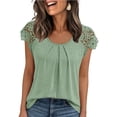 thumbnail image 2 of Womens Lace Tops Pleated Short Sleeve Shirts Summer Business Casual Dressy Blouses Mint Green L, 2 of 7