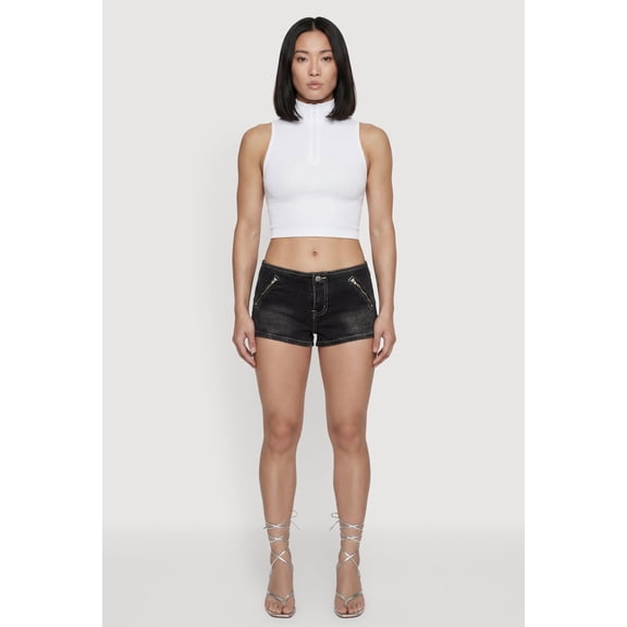 Women's Almost Famous Faux Zip Pocket Denim Micro Shorts
