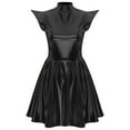 thumbnail image 4 of TiaoBug Women's Metallic Sleeveless Club Disco Holographic Dress Wet Look Pleated Dresses Black L, 4 of 7