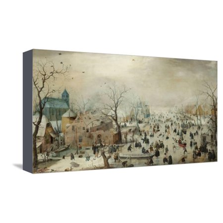 Winter Landscape with Skaters. C.1608 Stretched Canvas Print Wall Art By Hendrik Avercamp