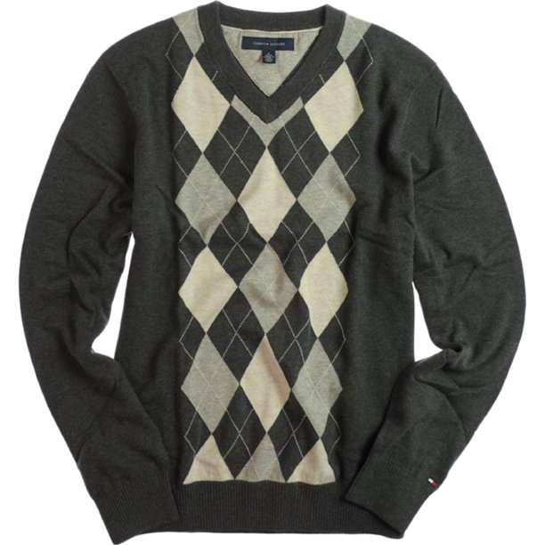 Tommy Hilfiger Eby Argyle suéter de punto con cuello en V para hombre, gris, grande Tommy Hilfiger Tejer
