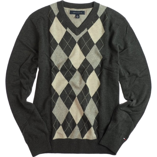 Tommy Hilfiger Eby Argyle suéter de punto con cuello en V para hombre, gris, grande Tommy Hilfiger Tejer