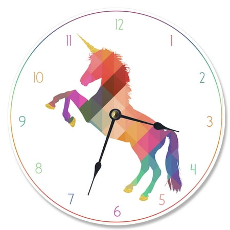 - The Stupell Home Decor Collection Geometric Rainbow Unicorn Vanity Clock