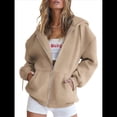 thumbnail image 1 of Sudaderas con Capucha y Cremallera para Mujer, Sudaderas Extragrandes, Conjuntos de Moda Escolar para Otoño, Chaquetas Informales, Ropa de Invierno Camello M, 1 of 9