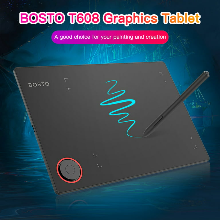 BOSTO T608 Art Graphics Drawing Tablet Digital Art Creation Sketch 8 x 6  Inch with Battery-free Stylus 8 Pen Nibs 8192 Levels Pressure 4  Customizable
