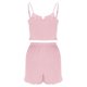 thumbnail image 5 of Conjunto de pijama de poliéster para mujer, de moda, de color liso, fino, holgado e informal, con camisetas sin mangas y pantalones cortos., 5 of 7