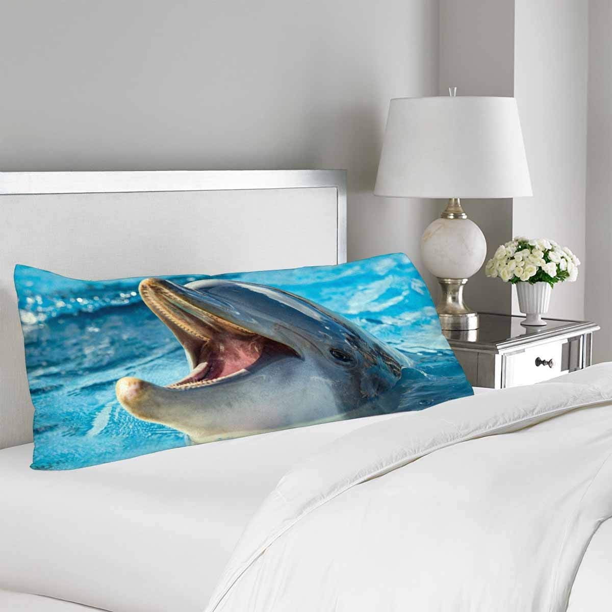 GCKG Dolphin with Open Mouth Body Pillow Covers Pillowcase 20x60 inches Ocean Animal Blue Water Body Pillow Case Protector