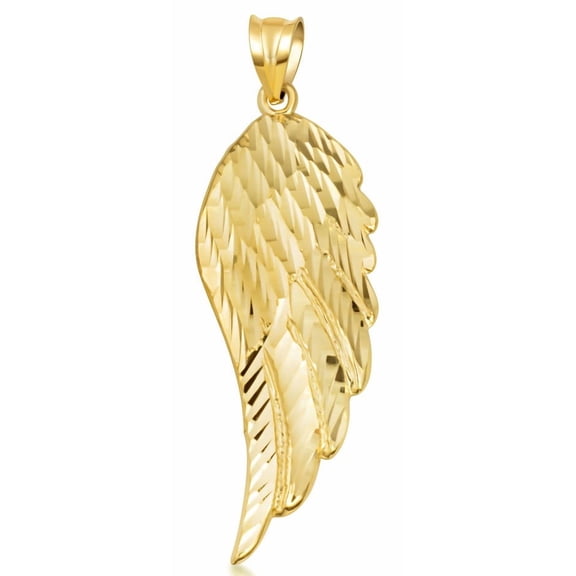 Solid Gold Angel Wing Necklace(Medium) (10K Yellow Gold, Pendant Only)