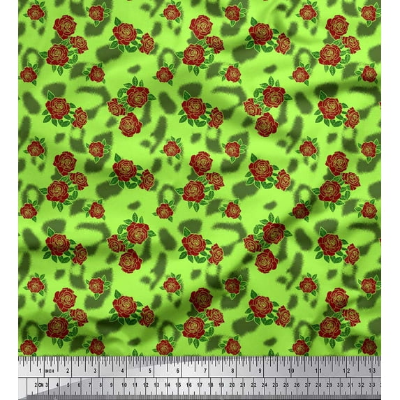 Soimoi polyester Crepe Fabric Leaves & Rose Floral Fabric Prints By Yard 52 Inch Wide