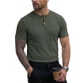 thumbnail image 4 of FRSASU Men's Henley Shirt Short Sleeve Casual Button Basic Tees Slim Fit Stretch Summer T-Shirts Army Green, 4 of 9