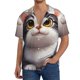 thumbnail image 1 of Balery Cute Cartoon Kitten Camisa Casual de Manga Corta con Botones para Hombre, Texturizada, Estilo Cubano, para Playa, Verano-Small, 1 of 5