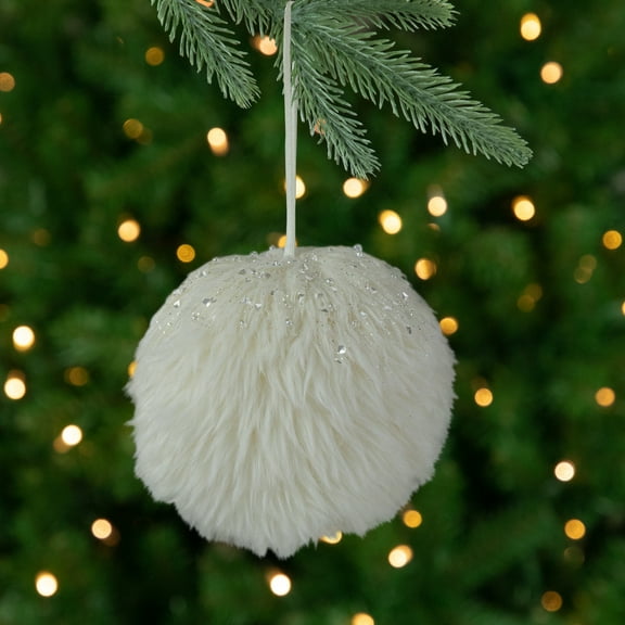 Northlight Faux Fur Christmas Ball Ornament - 4" - White
