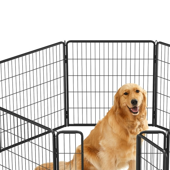 Feandrea Dog Playpen, DIY Dog Fence, 8 Panels, 31.5-Inch Tall, 2 L-shaped Locks, Dog Play Pen for Indoor and Outdoor, Dogs, Rabbits, Chickens, Black