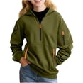 thumbnail image 6 of NAISIBABY Boys Fleece Hoodies with Half-Zipper, Multi-Pockets Long Sleeve Pullover Kids Fashion Hooded Sweatshirt Army Green 5T, 6 of 8