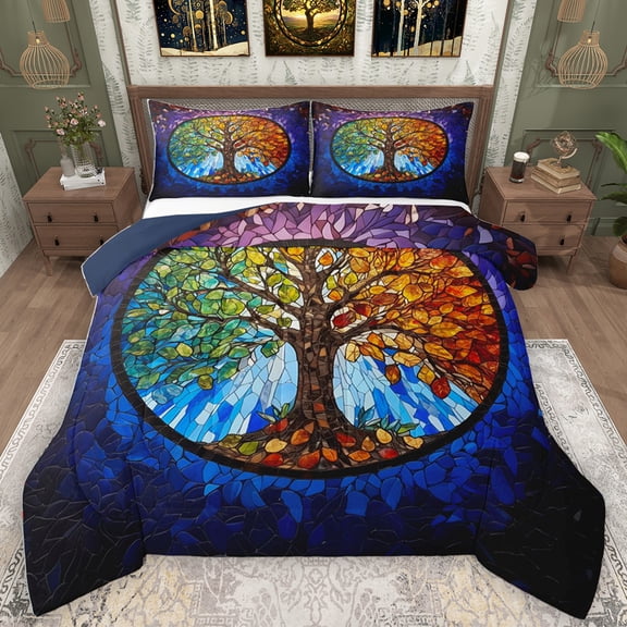 Homewish Tree Of Life Bedding Comforter Set,Modern Aesthetic Art Twin Comforter Sets,Retro Bohemain Style Bedding Set For Men Women,Luxury Bedroom Decor Reversible,2 Pieces
