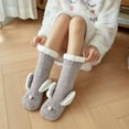 thumbnail image 3 of Lovskoo Slipper Socks for Women Mid-Calfgirls Winter Rabbit Ears Thicken Warm Non-Slip Combed Tube Socks Floor Middle Slipper Socks Cute Novelty Crew Socks Gray, 3 of 9
