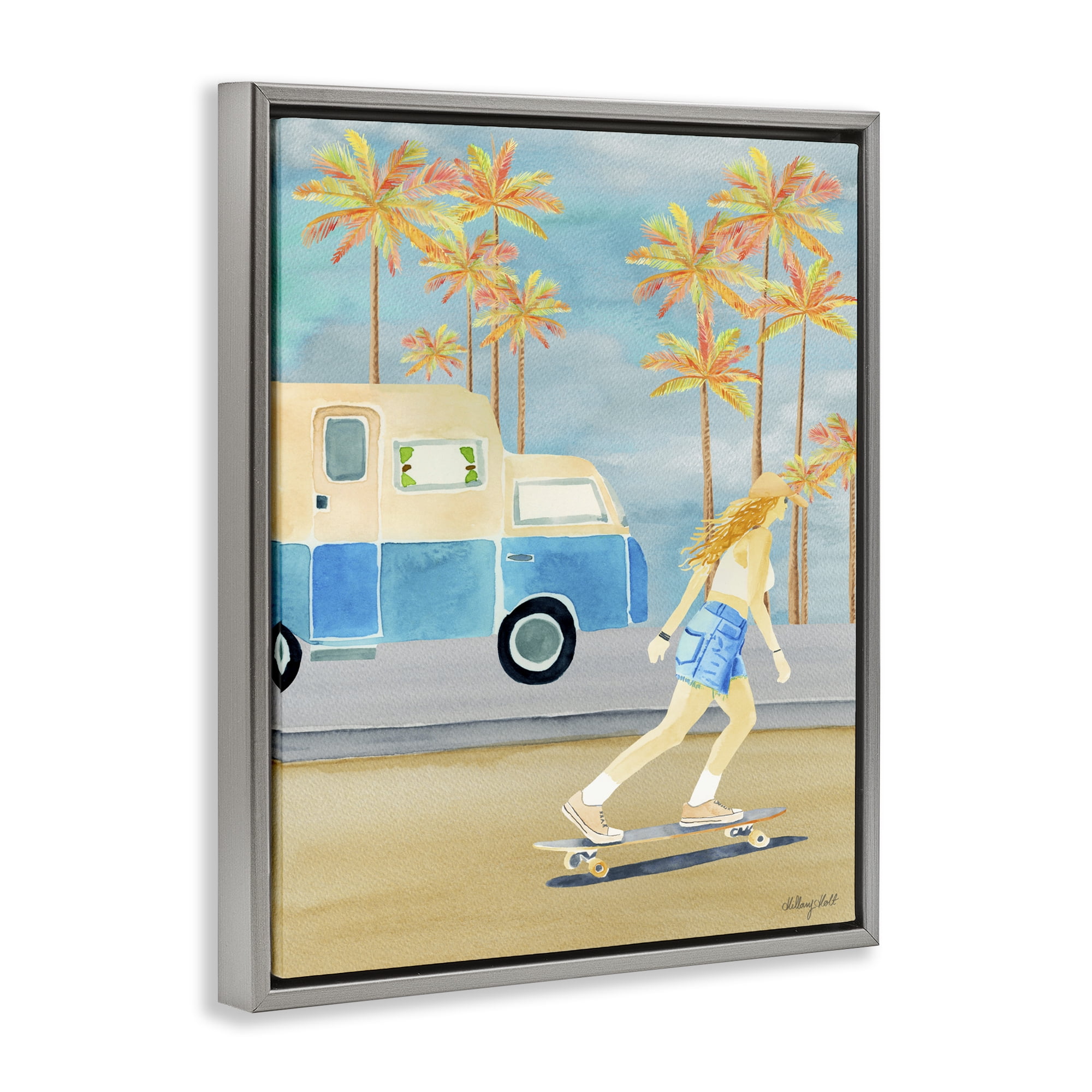Stupell Industries Santa Monica Road Trip Gray Framed Floater Canvas Wall Art, design by Hillary Holt