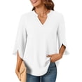 thumbnail image 2 of MIXUE Womens Tops Autumn Winter Solid Color V Neck Long Sleeve Loose Casual Basic T-shirts Sportswear,White,L, 2 of 4