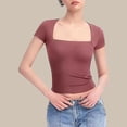 thumbnail image 2 of QIJUNTUO ​Sleek Square Neck Fitted Tee With CloudPro Technology For Effortless Elegance And Dressy Casual Refinement​ Red, 2 of 3