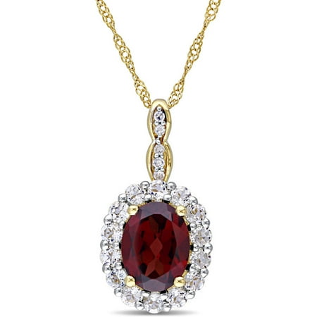 Tangelo 2 Carat T.G.W. Oval Garnet, White Topaz and Diamond-Accent 10kt Yellow Gold Vintage Pendant, 17