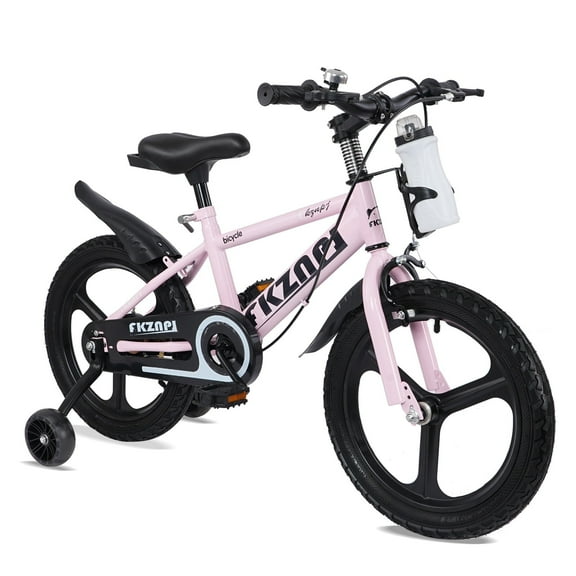 Holaki 18 inch Kids Bike with Training Wheels & Handbrake for Boys & Girls Ages 5-9, High Carbon Steel Frame Adjustable Seat Kids Bicycle with Kettle Stand & Night Glow for Birthday Gift, Pink