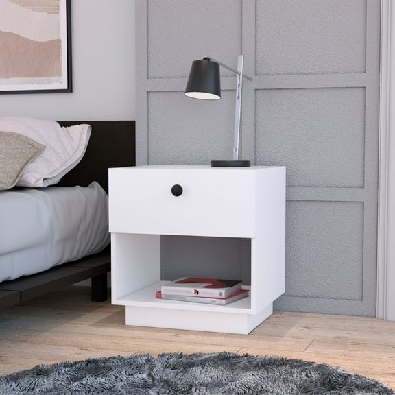 Nmkwnr 1 Drawer Nightstand with Storage Shelf, Beside Table for Home, Office