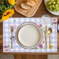 thumbnail image 4 of Easter Bunny Placemats Set of 4, Spring Flower Daisy Tulips Purple Plaid Placemats for Dining Table, Place Mats for Kitchen Tabletop, Waterproof Wipeable Dining Table Mats Set, 4 of 9