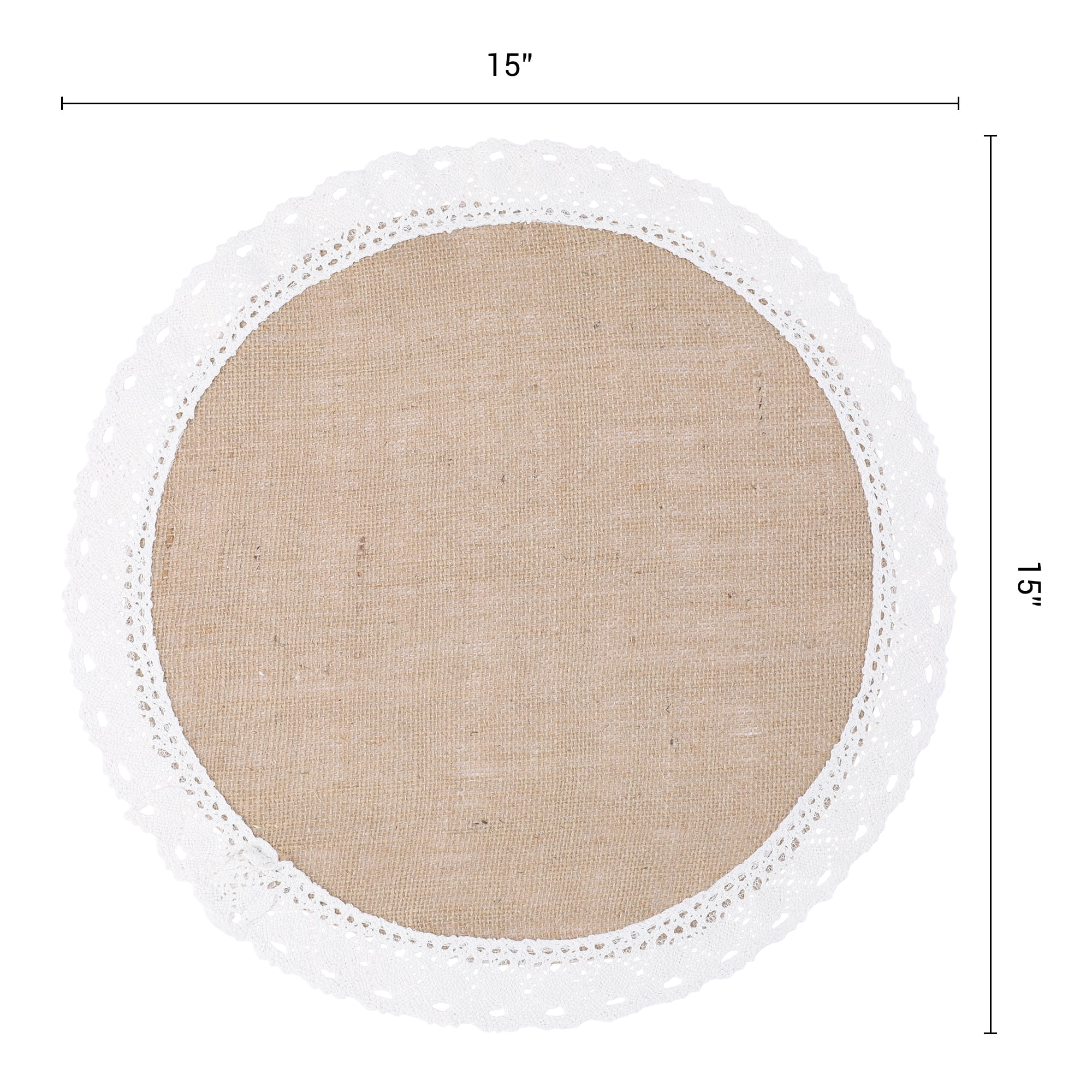 Unique Bargains Farmhouse Placemats 6pcs Round Placemats Wide Lace 15"x15"