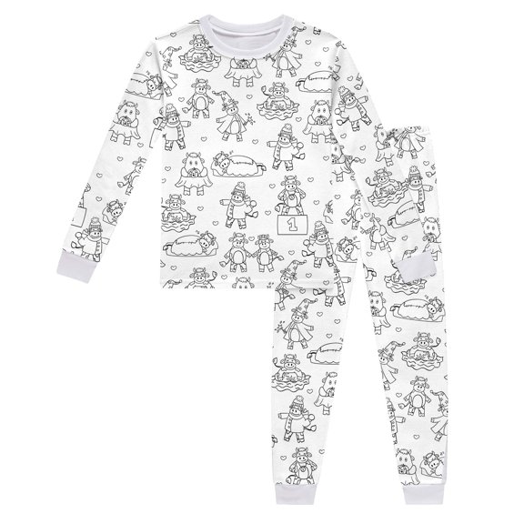 Bainana Christmas Unisex Kids Diy Pajamas Cartoon Print Long Sleeve T-Shirt Pants Loungewear Boys And Girls Comfort Fit Matching Set, Size 3-4 Years