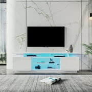 Pouseayar Modern Style MDF TV Stands for  80 Inch TV, White