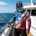 thumbnail image 4 of Mens UPF 50+ Sun Protection Hoodie Fishing Shirt Long Sleeve SPF US Flag Print Quick Dry Hooded Sun Shirts, 4 of 4