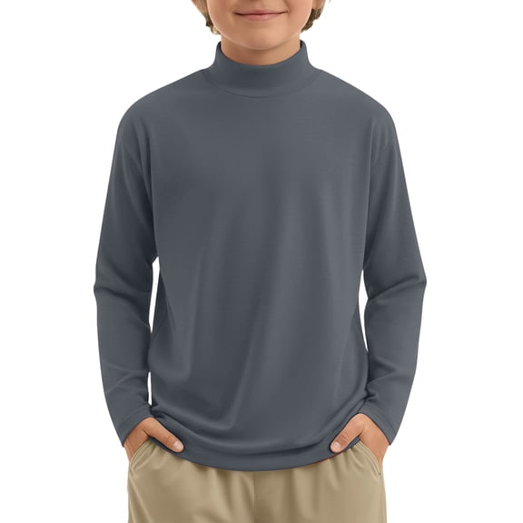 Abcomgle Boys Shirts Long Sleeve Size 10-12 Casual Fall Mock Neck Tee for Boys Winter Basic Boys Tops Spring Boys Blouses,Dark Gray,11-12Years