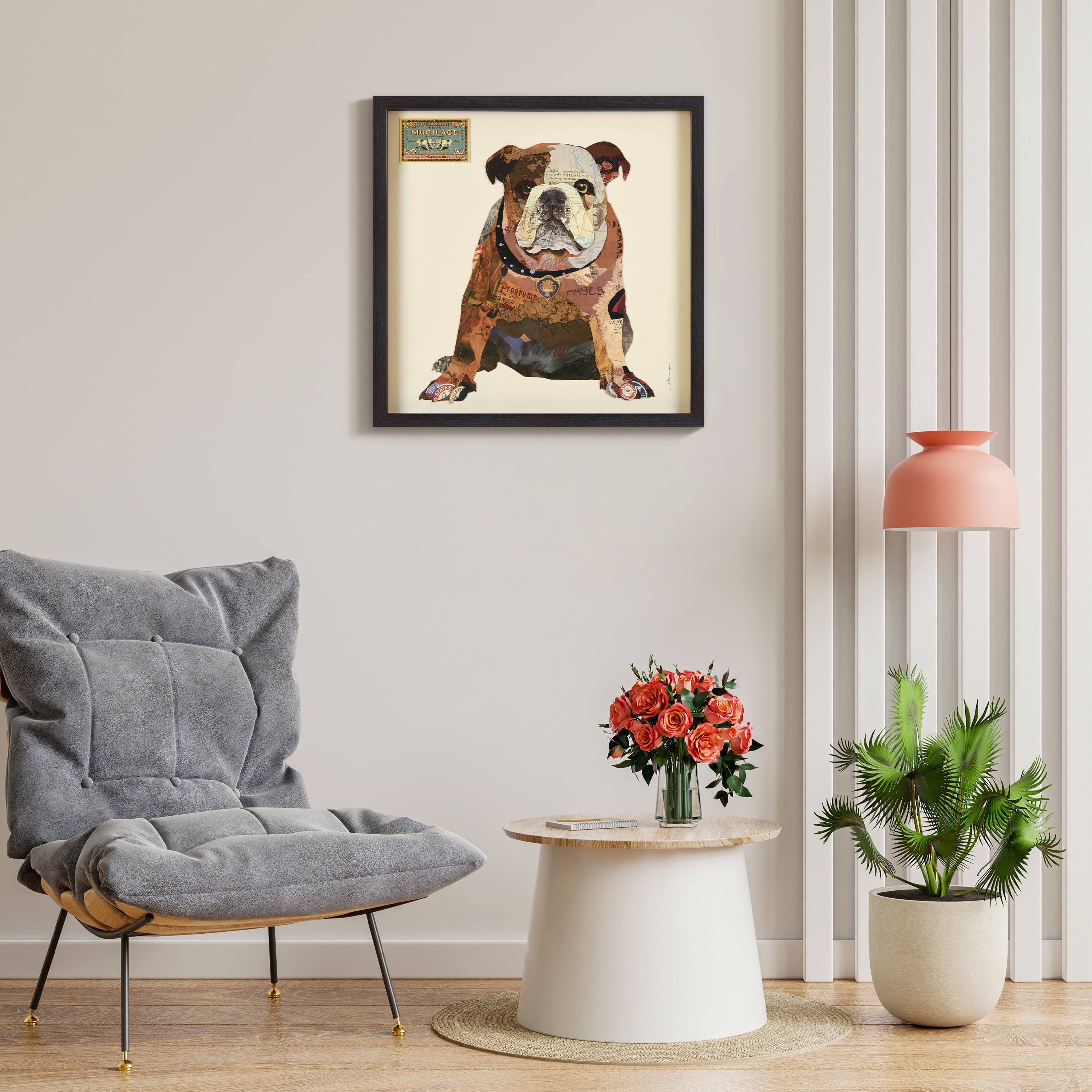 Empire Art 'Men's Best Bully' Hand Made Signed Art Collage by EAD Artists Co-op under Tempered Glass in Black Frame