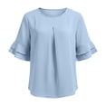 thumbnail image 5 of Gbobgt Women's Blouses Half Sleeve Crew Neck Casual Lightweight Summer Tops for Daily Office And Vacation Outfits Sky Blue M, 5 of 6