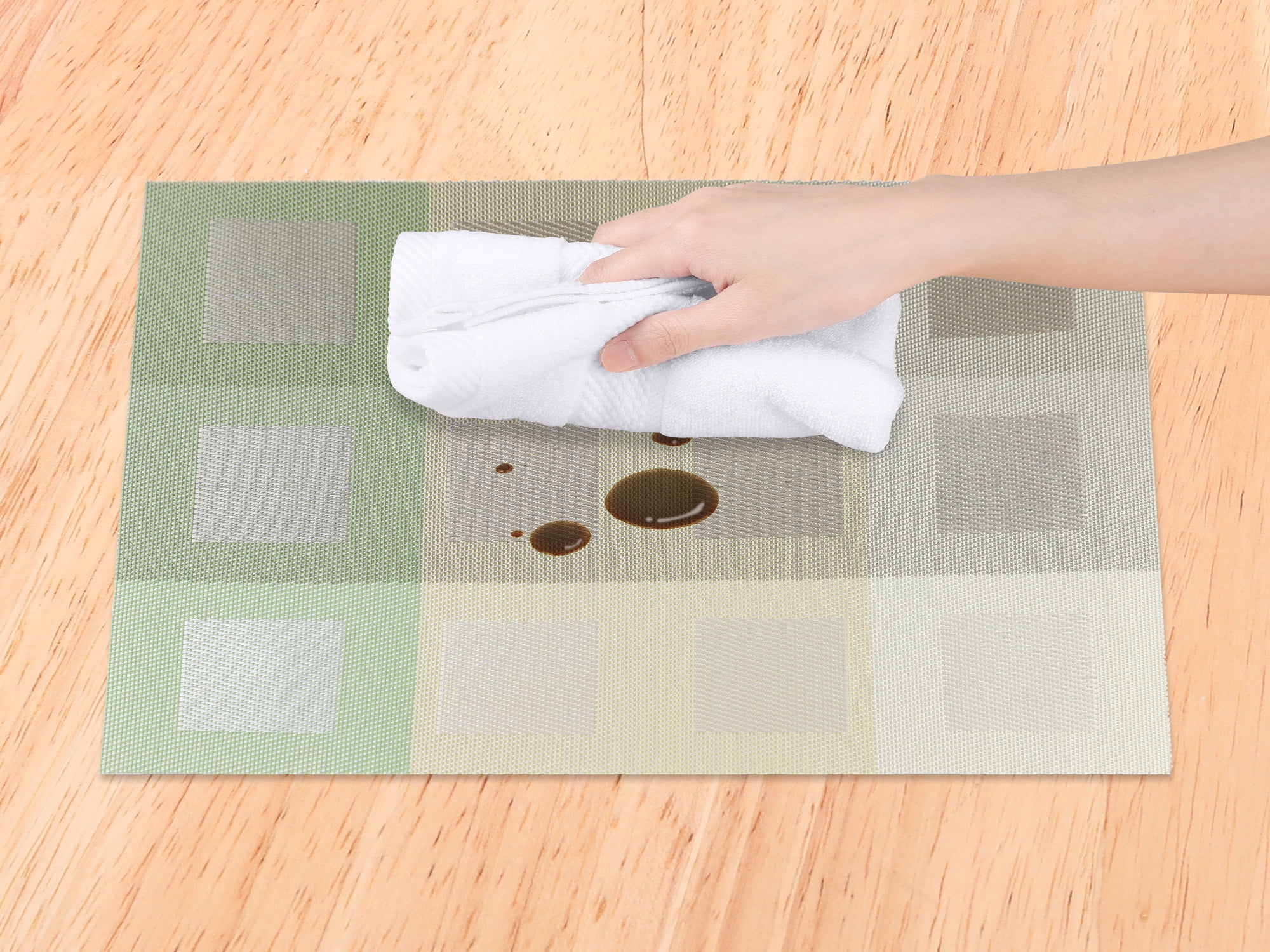 Unique Bargains Placemats Set of 6 for Dining Table Decor Washable Table Mat Gray Green