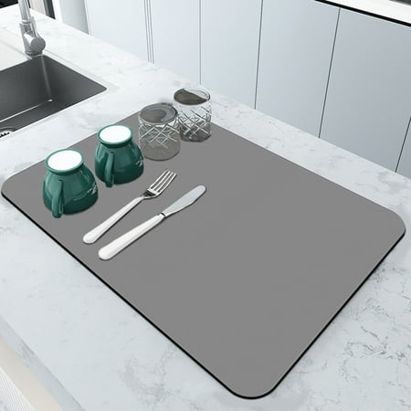 

Nhthy Multipurpose Kitchen Countertop Pad Heat Insulation Dish Drying Mat Diatom Mud Water Absorption Pad Fashionable Kitchen Dish Mat. Gray