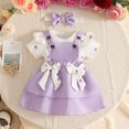thumbnail image 2 of JIAYUE Baby Girls 3 Piece Outfit Ruffle Shoulder Graphic Long Sleeve Bodysuit Bow Decor Straps Dress And Headband For Daily Casual Wear,3-6 Months, 2 of 9