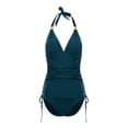 thumbnail image 1 of VISgogo Traje de baño femenino de 2 piezas, camisola de cuello halter de color sólido con cordón + bragas de bikini para mujer, S / M / L / XL / XXL VISgogo  moda, 1 of 9