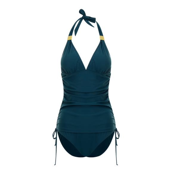VISgogo Traje de baño femenino de 2 piezas, camisola de cuello halter de color sólido con cordón + bragas de bikini para mujer, S / M / L / XL / XXL VISgogo moda