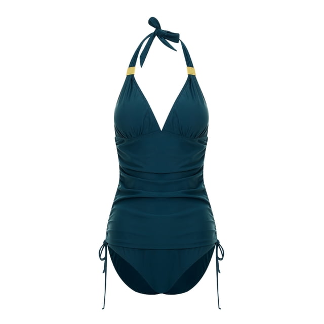 VISgogo Traje de baño femenino de 2 piezas, camisola de cuello halter de color sólido con cordón + bragas de bikini para mujer, S / M / L / XL / XXL VISgogo moda