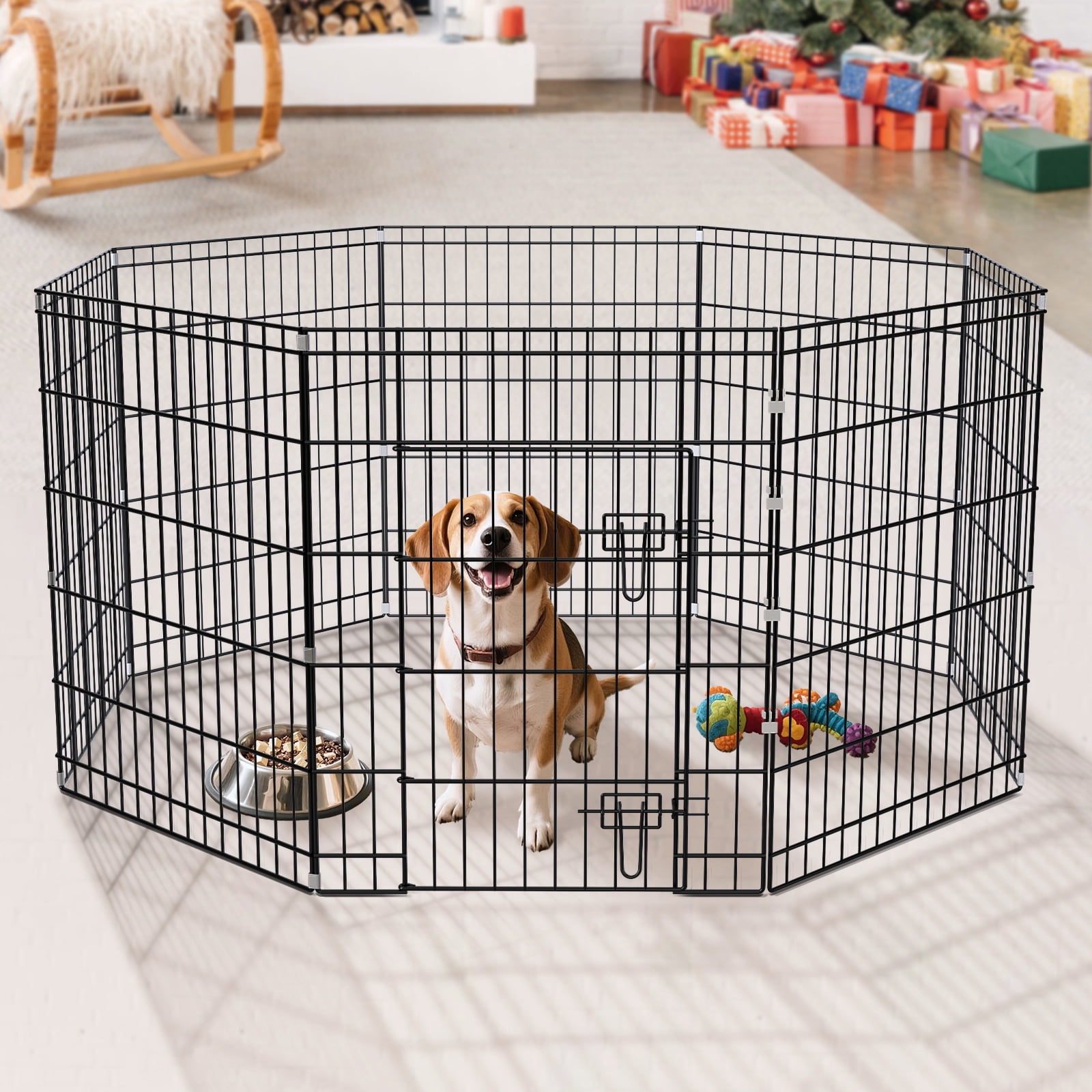 Zephypaws 8-Panel 30" High Dog Playpen with Lockable Door, Foldable Pet Fence Exercise Pen for Small to Medium Dogs, Portable Metal Wire Puppy Playpen for Indoor and Outdoor Use