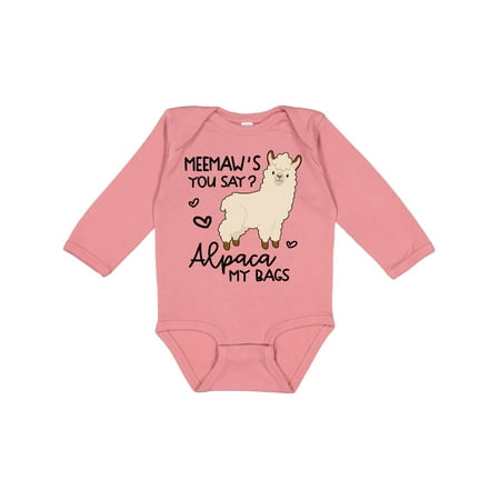 

Inktastic Meemaw s You Say Alpaca My Bags Gift Baby Boy or Baby Girl Long Sleeve Bodysuit