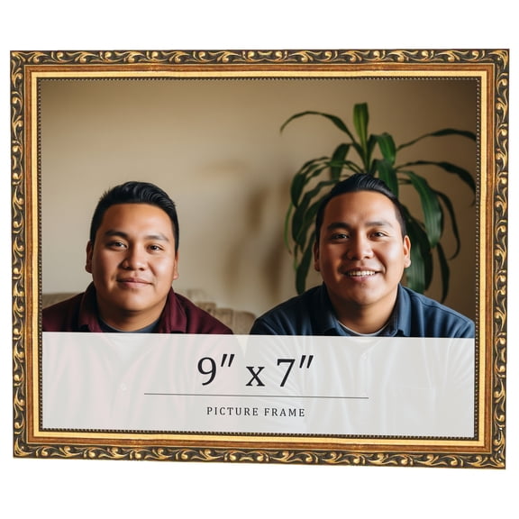 9x7 Frame Black & Gold Solid Wood Picture Frame Width 1.125 Inches | Interior Frame Depth 0.375
