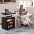 thumbnail image 3 of LED Nightstand with Wireless Charging Station, Bedroom Night Stand with Adjustable Rotary Study Table/Workable, Smart Bedside Table Night Stand with 2 Drawers and 4 Lockable Wheels (Black), 3 of 9